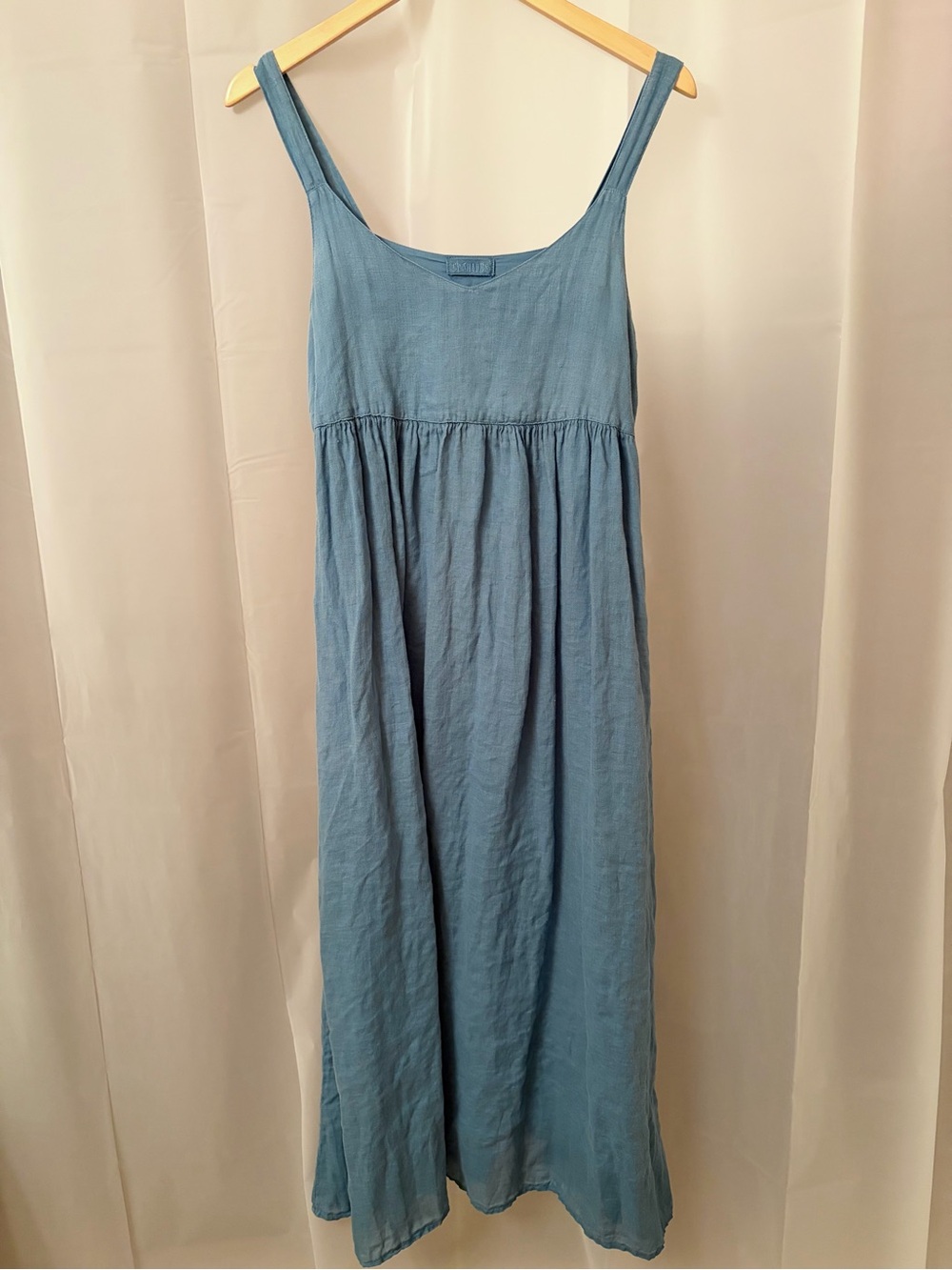 CP Shades Linen Lagoon Blue Empire Strappy Sleeveless Maxi Dress